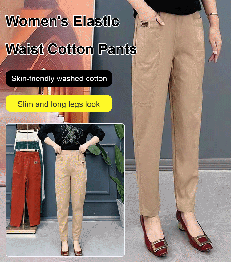Women's Cotton Elastic Waist Harem Pants for Middle-Aged & Elderly
