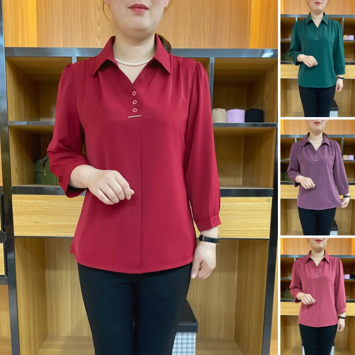 Classic Solid Color Blouse for Moms