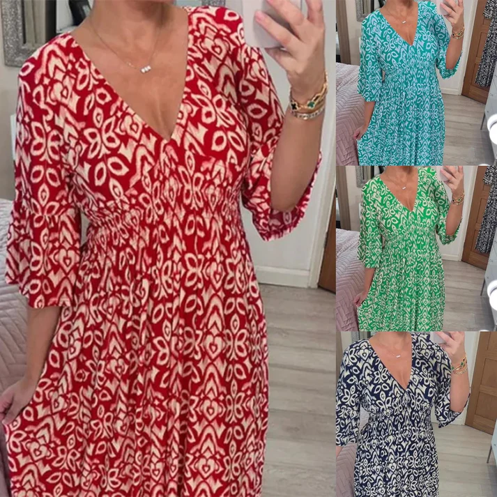 ✨Nowa sukienka casual z dekoltem w serek w kwiaty