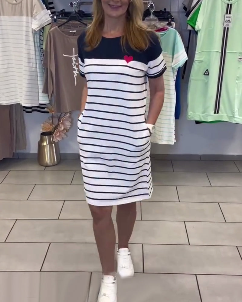 Casual Striped Dress with Crew Neck