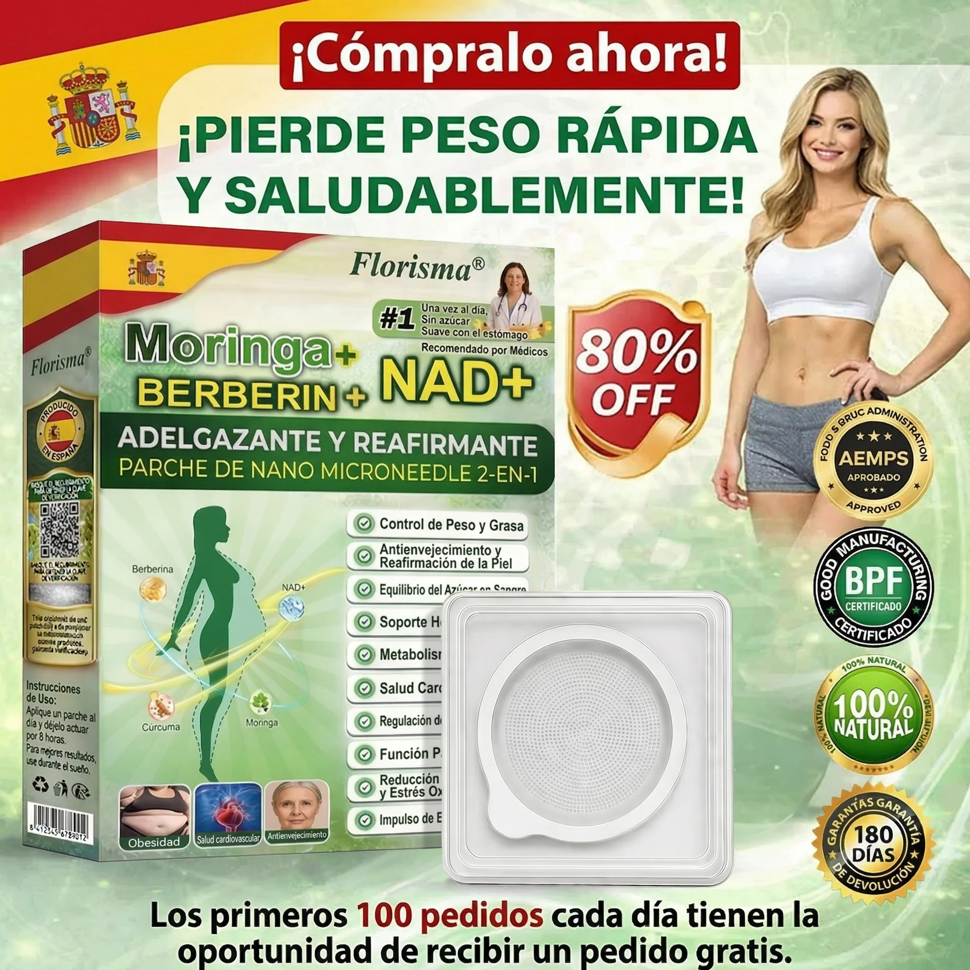 Pago contra entrega [70 % de descuento] Florisma® 👩‍⚕️ Parches microagujeros premium 10 en 1 con moringa y berberina. Indicados para la obesidad, la diabetes, la apnea del sueño y los problemas articulares🧸