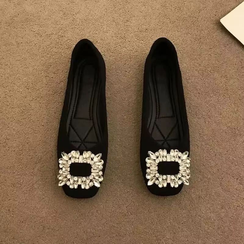 ID:21628 - Rhinestone square buckle shallow scoop shoes for women