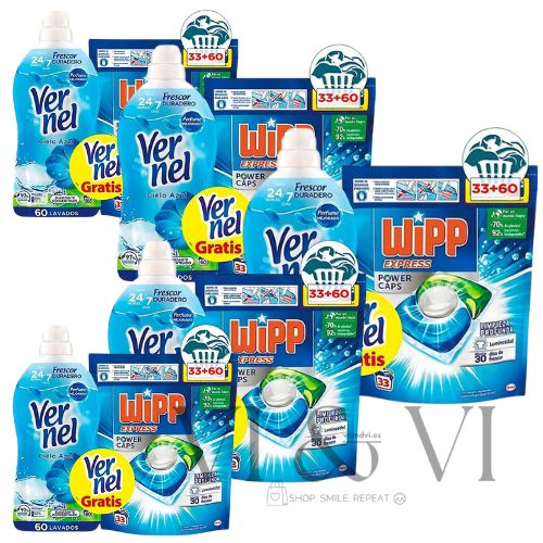 Wipp Express Detergente Cápsulas Pack Ahorro + Vernel Caja Completa
