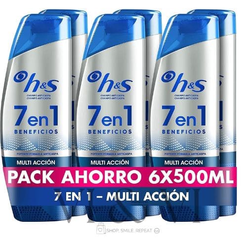H&S 7 en 1 Champú Anticaspa Multiacción Pack Ahorro 6 x 500 ml