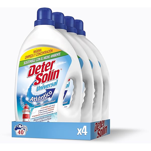 Detersolin Detergente líquido UNIVERSAL - perfume ATLÁNTICO, Pack de 4x40D, Total 160 Lavados (8L)