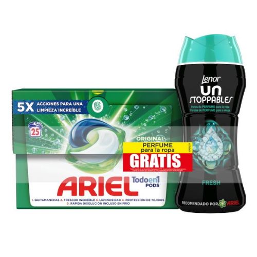 Ariel Todo en 1 Pods Caja de 25 + Lenor Unstoppables Fresh 210g