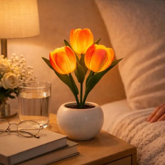 Lámpara De Noche Led Con Forma De Tulipán, Regulable, Con Enchufe, Romántica, Con Flores Artificiales, Regalo Para El Día De La Madre.