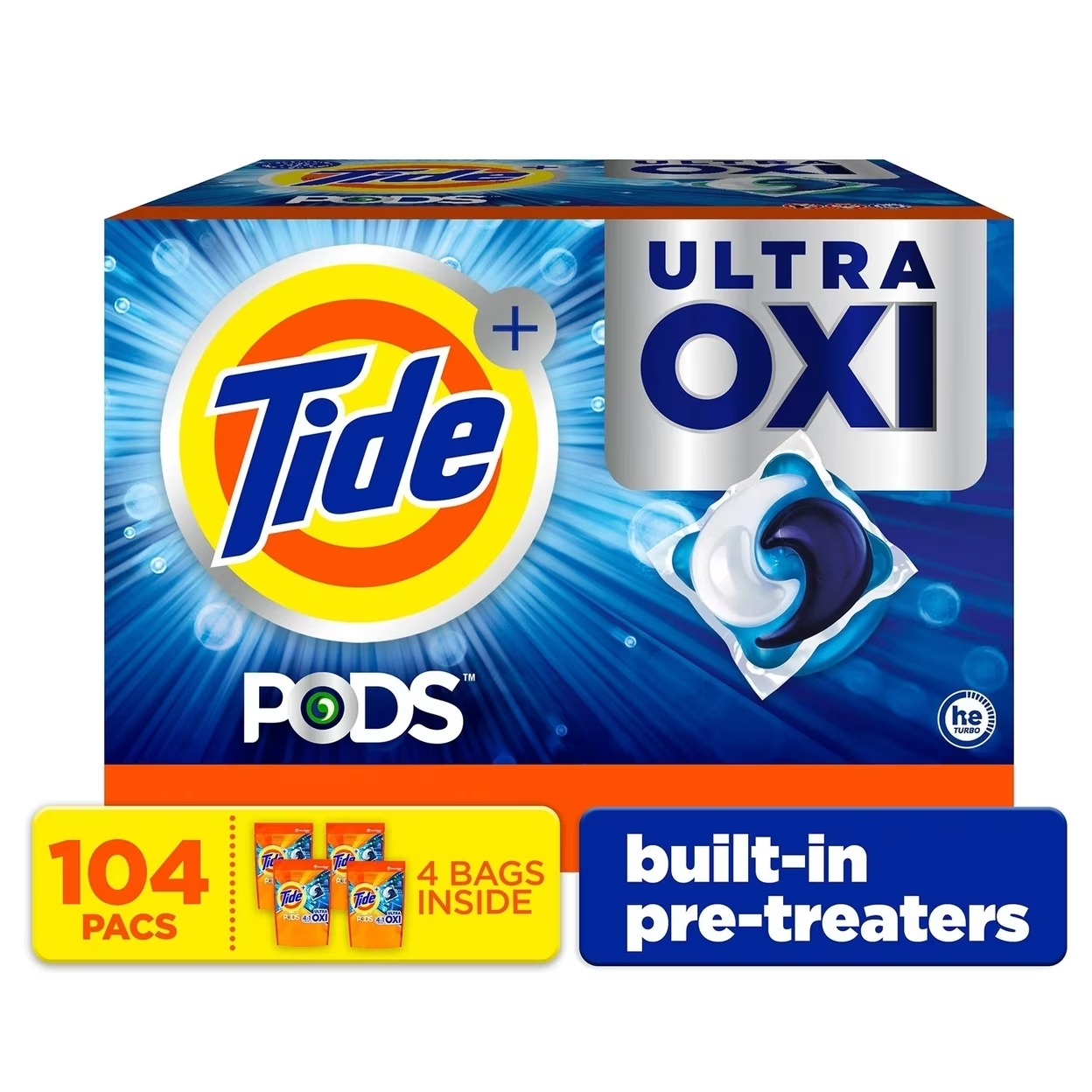 Tide PODS Liquid Detergent 4 in 1 Ultra Oxy Packs 104 Units