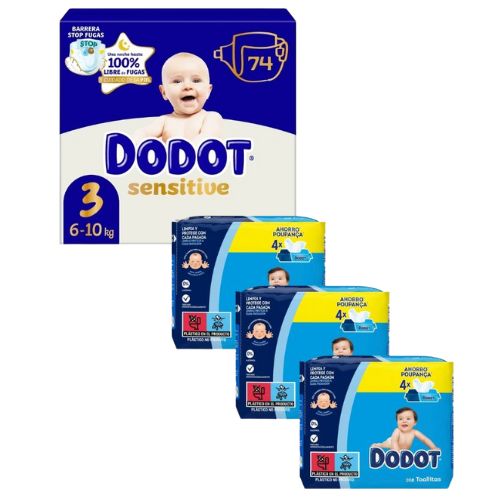Dodot Sensitive Talla 3 (6-10kg) 74 pañales + Dodot Azules 12 x 52 toallitas