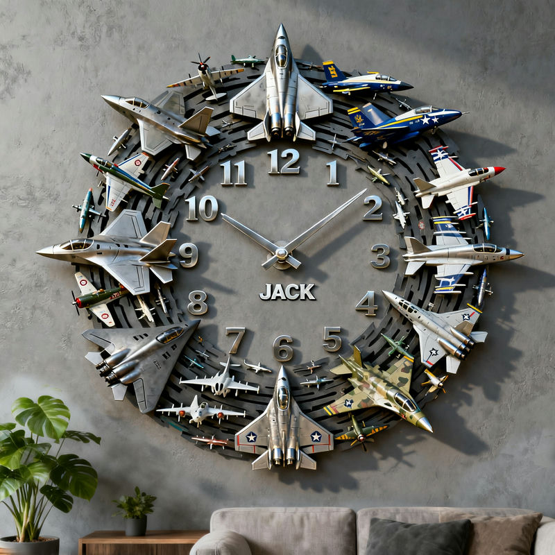 Personalized fighter jet themed clock