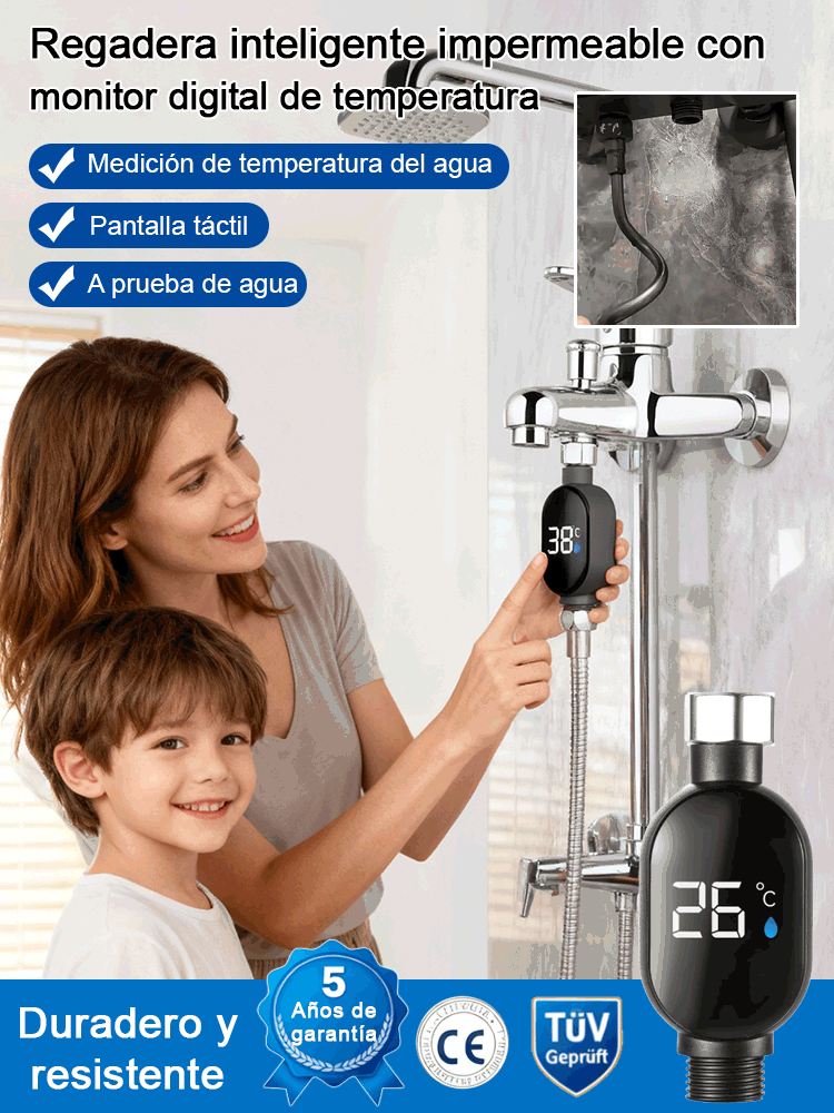 Con una pantalla digital de temperatura del agua, puede controlar con precisión la temperatura del agua y nunca más sufrir quemaduras ni enfriamiento.