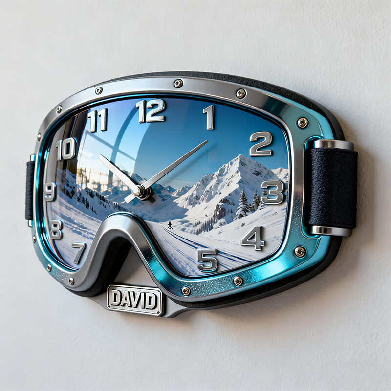 Personalized ski goggles themed clock