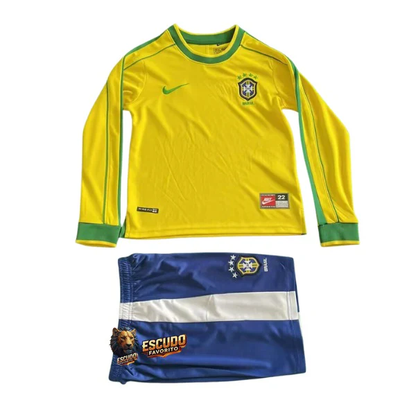 CAMISETA BRASIL I 1998 EQUIPACIÓN PARA NIÑOS (RETRO) MANGA LARGA
