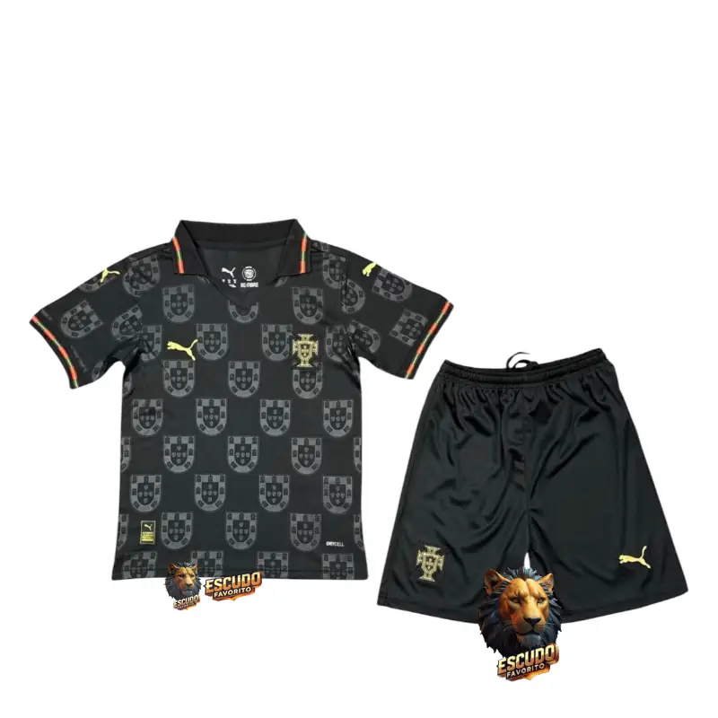 CAMISETA PORTUGAL NEGRA 2026 MUNDIAL EQUIPACIÓN PARA NIÑOS