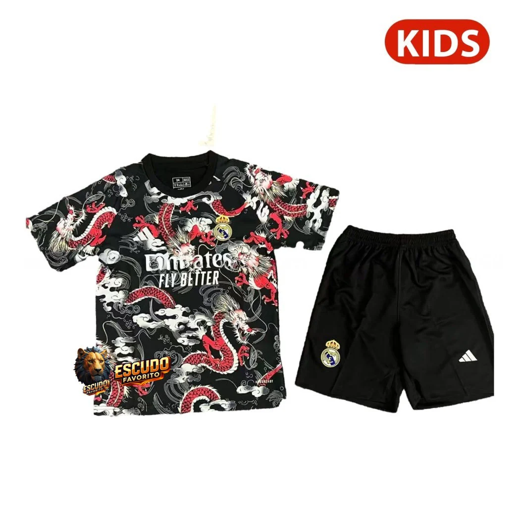 REAL MADRID DRAGÓN ROJA Y NEGRA 25/26 EQUIPACIÓN PARA NIÑOS