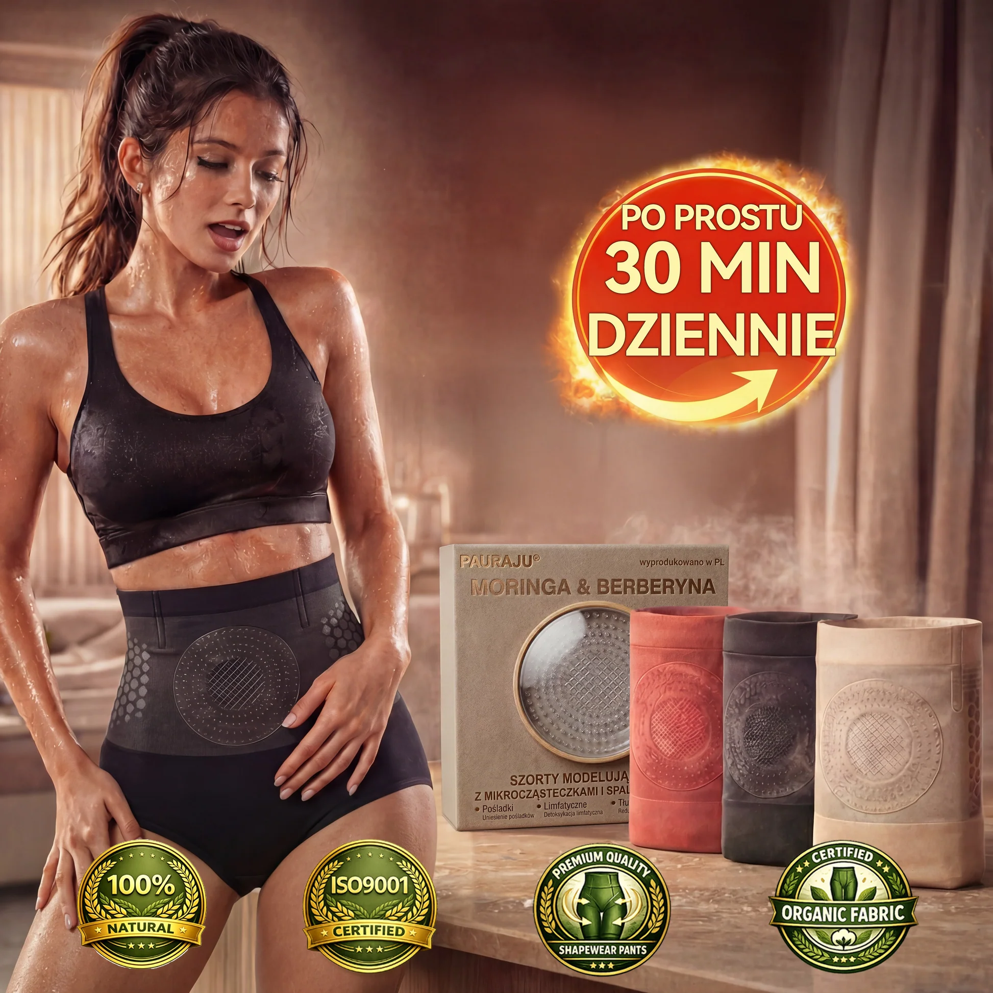 PAURAJU® NOWOŚĆ 2026 MORINGA I BERBERYNA Szorty 4-w-1 Rzeźbiące Mikrocząsteczki & Spalające Tłuszcz