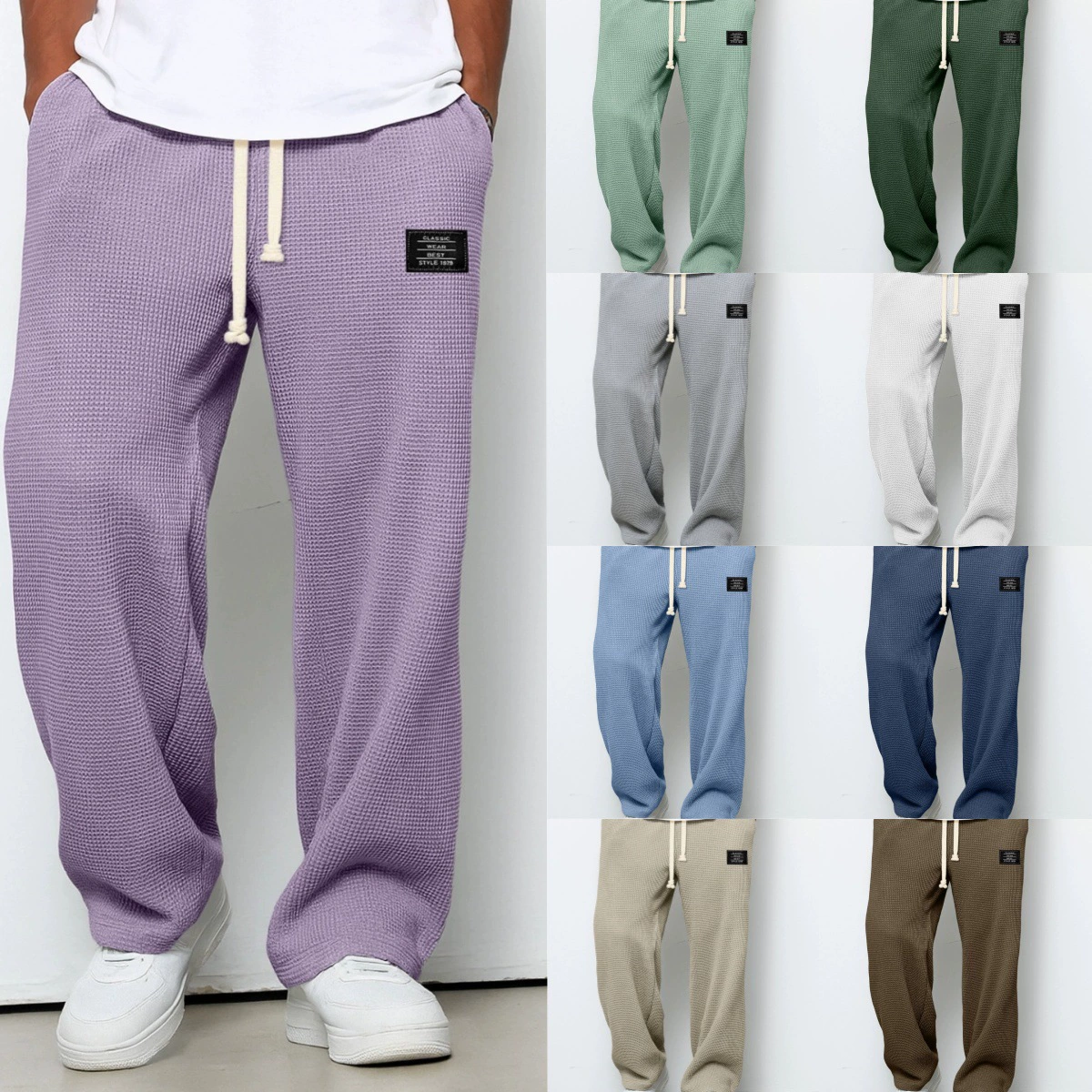 ID:17415 - Men's Spring/Autumn Trendy Loose-fitting Straight-leg Sweatpants Wide-leg Sporty Casual Trousers